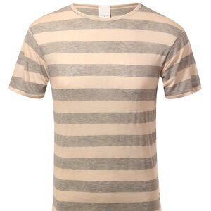 FXN Men's Striped Two Tone Hipster Drop cut T Shirt BeigeGrey